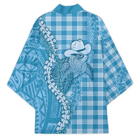 Blue Hawaii Palaka Cowboy Turtle Kimono Hawaiian Paniolo Puakenikeni Maile Lei - Polynesian Pride