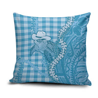Blue Hawaii Palaka Cowboy Turtle Pillow Cover Hawaiian Paniolo Puakenikeni Maile Lei - Polynesian Pride