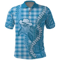 Blue Hawaii Palaka Cowboy Turtle Polo Shirt Hawaiian Paniolo Puakenikeni Maile Lei - Polynesian Pride