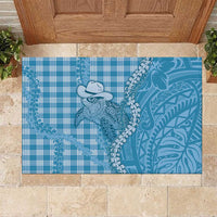 Blue Hawaii Palaka Cowboy Turtle Rubber Doormat Hawaiian Paniolo Puakenikeni Maile Lei - Polynesian Pride
