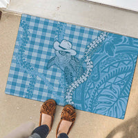 Blue Hawaii Palaka Cowboy Turtle Rubber Doormat Hawaiian Paniolo Puakenikeni Maile Lei - Polynesian Pride