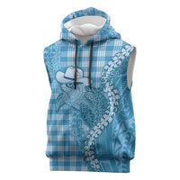 Blue Hawaii Palaka Cowboy Turtle Sleeveless Hoodie Hawaiian Paniolo Puakenikeni Maile Lei - Polynesian Pride