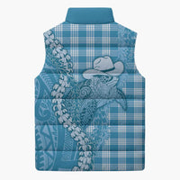 Blue Hawaii Palaka Cowboy Turtle Sleeveless Puffer Jacket Hawaiian Paniolo Puakenikeni Maile Lei - Polynesian Pride