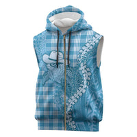 Blue Hawaii Palaka Cowboy Turtle Sleeveless Zip Hoodie Hawaiian Paniolo Puakenikeni Maile Lei DT05 Blue - Polynesian Pride