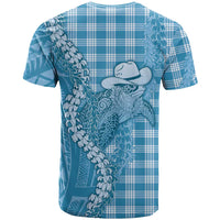 Blue Hawaii Palaka Cowboy Turtle T Shirt Hawaiian Paniolo Puakenikeni Maile Lei - Polynesian Pride