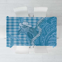 Blue Hawaii Palaka Cowboy Turtle Tablecloth Hawaiian Paniolo Puakenikeni Maile Lei DT05 Blue - Polynesian Pride