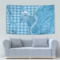 Blue Hawaii Palaka Cowboy Turtle Tapestry Hawaiian Paniolo Puakenikeni Maile Lei - Polynesian Pride
