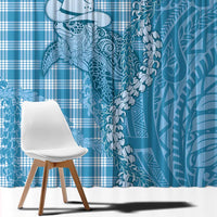 Blue Hawaii Palaka Cowboy Turtle Window Curtain Hawaiian Paniolo Puakenikeni Maile Lei - Polynesian Pride