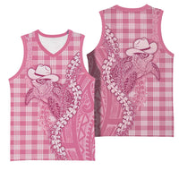 Pink Hawaii Palaka Cowboy Turtle Basketball Jersey Hawaiian Paniolo Puakenikeni Maile Lei - Polynesian Pride