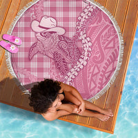 Pink Hawaii Palaka Cowboy Turtle Beach Blanket Hawaiian Paniolo Puakenikeni Maile Lei - Polynesian Pride