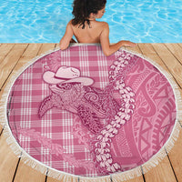 Pink Hawaii Palaka Cowboy Turtle Beach Blanket Hawaiian Paniolo Puakenikeni Maile Lei - Polynesian Pride