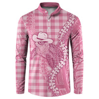 Pink Hawaii Palaka Cowboy Turtle Button Sweatshirt Hawaiian Paniolo Puakenikeni Maile Lei DT05 Pink - Polynesian Pride
