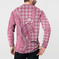 Pink Hawaii Palaka Cowboy Turtle Button Sweatshirt Hawaiian Paniolo Puakenikeni Maile Lei DT05 - Polynesian Pride