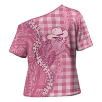 Pink Hawaii Palaka Cowboy Turtle Cross Shoulder Shirt Hawaiian Paniolo Puakenikeni Maile Lei DT05 - Polynesian Pride