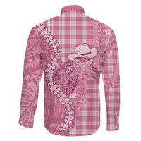 Pink Hawaii Palaka Cowboy Turtle Family Matching Long Sleeve Bodycon Dress and Hawaiian Shirt Hawaiian Paniolo Puakenikeni Maile Lei - Polynesian Pride