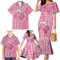 Pink Hawaii Palaka Cowboy Turtle Family Matching Mermaid Dress and Hawaiian Shirt Hawaiian Paniolo Puakenikeni Maile Lei - Polynesian Pride