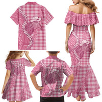 Pink Hawaii Palaka Cowboy Turtle Family Matching Mermaid Dress and Hawaiian Shirt Hawaiian Paniolo Puakenikeni Maile Lei - Polynesian Pride