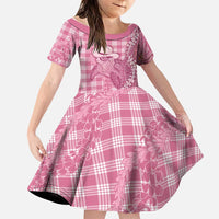 Pink Hawaii Palaka Cowboy Turtle Family Matching Off Shoulder Maxi Dress and Hawaiian Shirt Hawaiian Paniolo Puakenikeni Maile Lei - Polynesian Pride