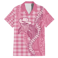 Pink Hawaii Palaka Cowboy Turtle Family Matching Off Shoulder Maxi Dress and Hawaiian Shirt Hawaiian Paniolo Puakenikeni Maile Lei - Polynesian Pride