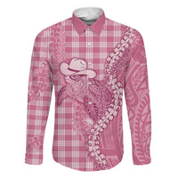 Pink Hawaii Palaka Cowboy Turtle Family Matching Puletasi and Hawaiian Shirt Hawaiian Paniolo Puakenikeni Maile Lei - Polynesian Pride