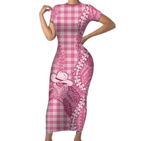 Pink Hawaii Palaka Cowboy Turtle Family Matching Short Sleeve Bodycon Dress and Hawaiian Shirt Hawaiian Paniolo Puakenikeni Maile Lei - Polynesian Pride