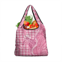 Pink Hawaii Palaka Cowboy Turtle Grocery Bag Hawaiian Paniolo Puakenikeni Maile Lei - Polynesian Pride