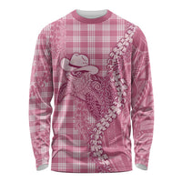 Pink Hawaii Palaka Cowboy Turtle Long Sleeve Shirt Hawaiian Paniolo Puakenikeni Maile Lei - Polynesian Pride