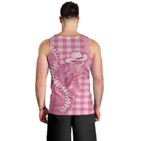 Pink Hawaii Palaka Cowboy Turtle Men Tank Top Hawaiian Paniolo Puakenikeni Maile Lei - Polynesian Pride