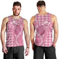 Pink Hawaii Palaka Cowboy Turtle Men Tank Top Hawaiian Paniolo Puakenikeni Maile Lei - Polynesian Pride