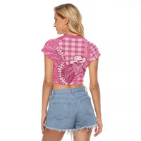 Pink Hawaii Palaka Cowboy Turtle Raglan Cropped T Shirt Hawaiian Paniolo Puakenikeni Maile Lei - Polynesian Pride