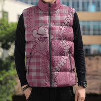 Pink Hawaii Palaka Cowboy Turtle Sleeveless Puffer Jacket Hawaiian Paniolo Puakenikeni Maile Lei - Polynesian Pride