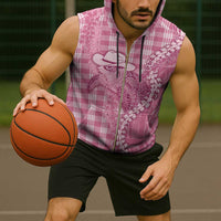 Pink Hawaii Palaka Cowboy Turtle Sleeveless Zip Hoodie Hawaiian Paniolo Puakenikeni Maile Lei - Polynesian Pride