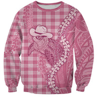 Pink Hawaii Palaka Cowboy Turtle Sweatshirt Hawaiian Paniolo Puakenikeni Maile Lei - Polynesian Pride