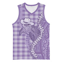 Purple Hawaii Palaka Cowboy Turtle Basketball Jersey Hawaiian Paniolo Puakenikeni Maile Lei - Polynesian Pride