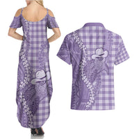 Purple Hawaii Palaka Cowboy Turtle Couples Matching Summer Maxi Dress and Hawaiian Shirt Hawaiian Paniolo Puakenikeni Maile Lei DT05 - Polynesian Pride