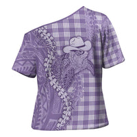 Purple Hawaii Palaka Cowboy Turtle Cross Shoulder Shirt Hawaiian Paniolo Puakenikeni Maile Lei - Polynesian Pride