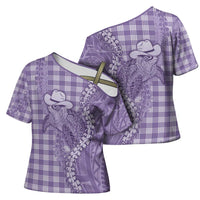 Purple Hawaii Palaka Cowboy Turtle Cross Shoulder Shirt Hawaiian Paniolo Puakenikeni Maile Lei - Polynesian Pride