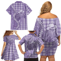 Purple Hawaii Palaka Cowboy Turtle Family Matching Off Shoulder Short Dress and Hawaiian Shirt Hawaiian Paniolo Puakenikeni Maile Lei - Polynesian Pride