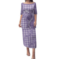 Purple Hawaii Palaka Cowboy Turtle Family Matching Puletasi and Hawaiian Shirt Hawaiian Paniolo Puakenikeni Maile Lei - Polynesian Pride