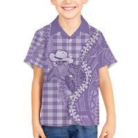 Purple Hawaii Palaka Cowboy Turtle Family Matching Puletasi and Hawaiian Shirt Hawaiian Paniolo Puakenikeni Maile Lei - Polynesian Pride