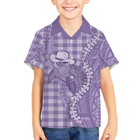 Purple Hawaii Palaka Cowboy Turtle Family Matching Puletasi and Hawaiian Shirt Hawaiian Paniolo Puakenikeni Maile Lei - Polynesian Pride