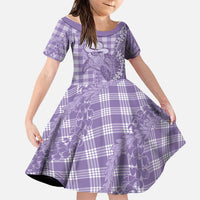Purple Hawaii Palaka Cowboy Turtle Family Matching Short Sleeve Bodycon Dress and Hawaiian Shirt Hawaiian Paniolo Puakenikeni Maile Lei - Polynesian Pride