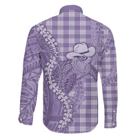 Purple Hawaii Palaka Cowboy Turtle Family Matching Tank Maxi Dress and Hawaiian Shirt Hawaiian Paniolo Puakenikeni Maile Lei - Polynesian Pride