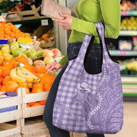 Purple Hawaii Palaka Cowboy Turtle Grocery Bag Hawaiian Paniolo Puakenikeni Maile Lei - Polynesian Pride