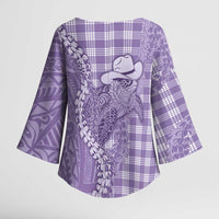 Purple Hawaii Palaka Cowboy Turtle Kimono Sleeve Blouse Hawaiian Paniolo Puakenikeni Maile Lei - Polynesian Pride