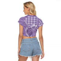 Purple Hawaii Palaka Cowboy Turtle Raglan Cropped T Shirt Hawaiian Paniolo Puakenikeni Maile Lei - Polynesian Pride