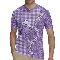 Purple Hawaii Palaka Cowboy Turtle Rugby Jersey Hawaiian Paniolo Puakenikeni Maile Lei - Polynesian Pride