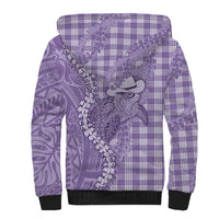 Purple Hawaii Palaka Cowboy Turtle Sherpa Hoodie Hawaiian Paniolo Puakenikeni Maile Lei - Polynesian Pride