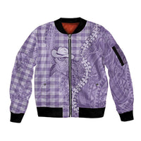 Purple Hawaii Palaka Cowboy Turtle Sleeve Zip Bomber Jacket Hawaiian Paniolo Puakenikeni Maile Lei - Polynesian Pride