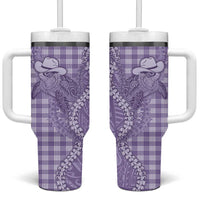 Purple Hawaii Palaka Cowboy Turtle Tumbler With Handle Hawaiian Paniolo Puakenikeni Maile Lei - Polynesian Pride
